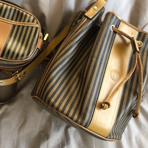 Fendi Vintage Draw String Striped Bucket Bag